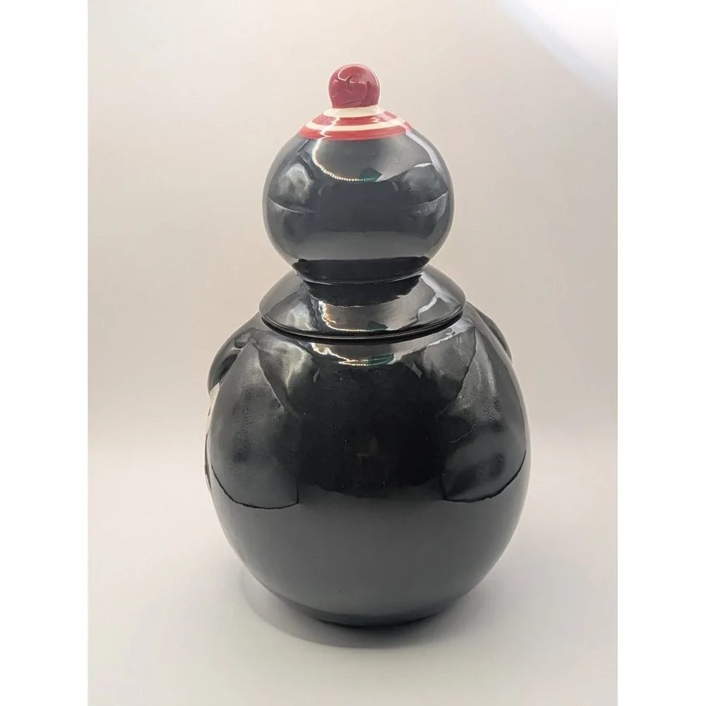 Johanna Parker Carnival Cottage Penguin Christmas Cookie Jar Canister Snug Lid - Picture 3 of 16